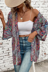 Red Paisley Print Open Front Kimono Kimonos JT's Designer Fashion