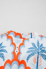 Orange Contrast Palm Tree Printed Short Sleeve Flowy Dress Mini Dresses JT's Designer Fashion