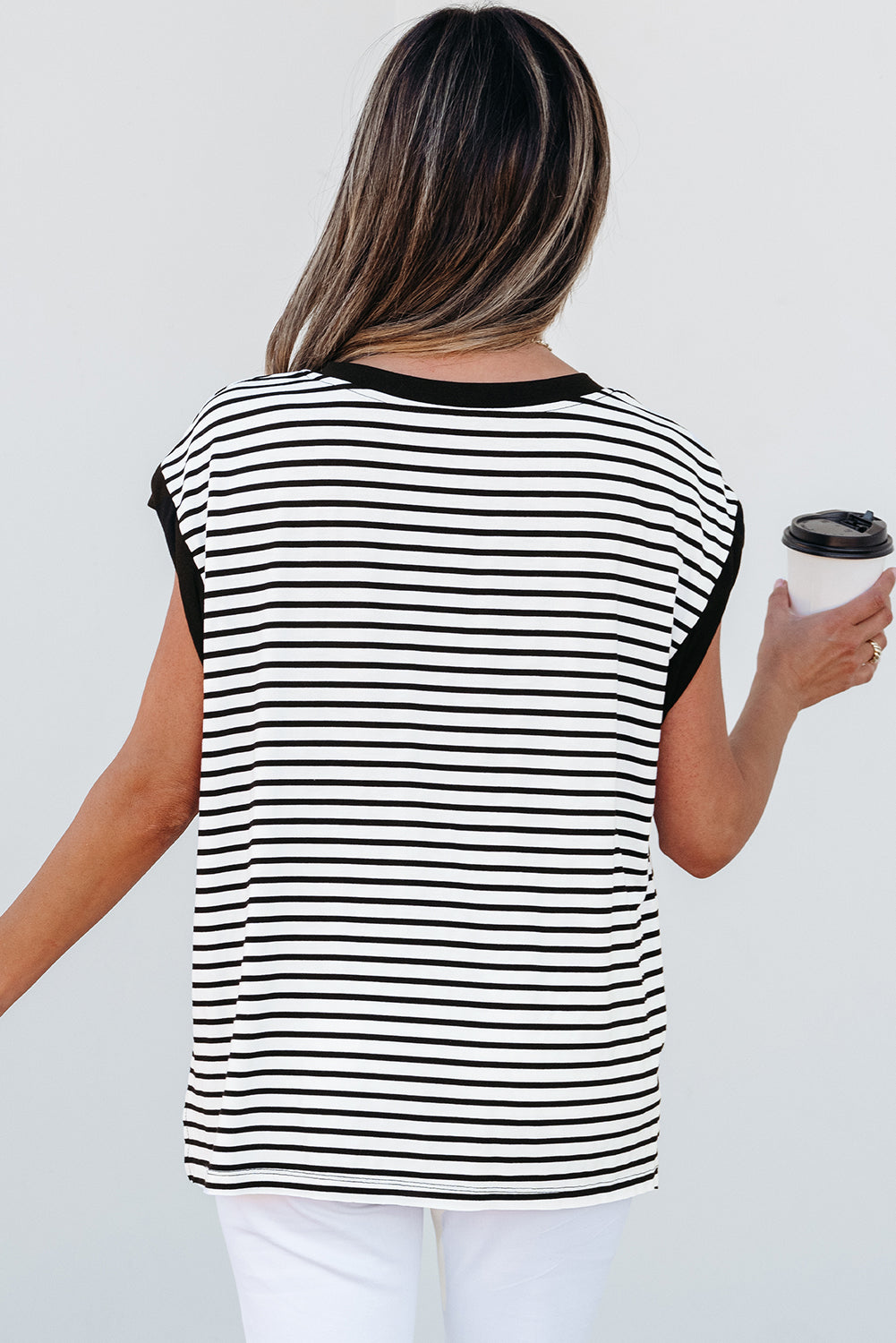Black Stripe Sequined Lobster Patched Pocket Casual Tank Top Graphic Tees JT's Designer Fashion