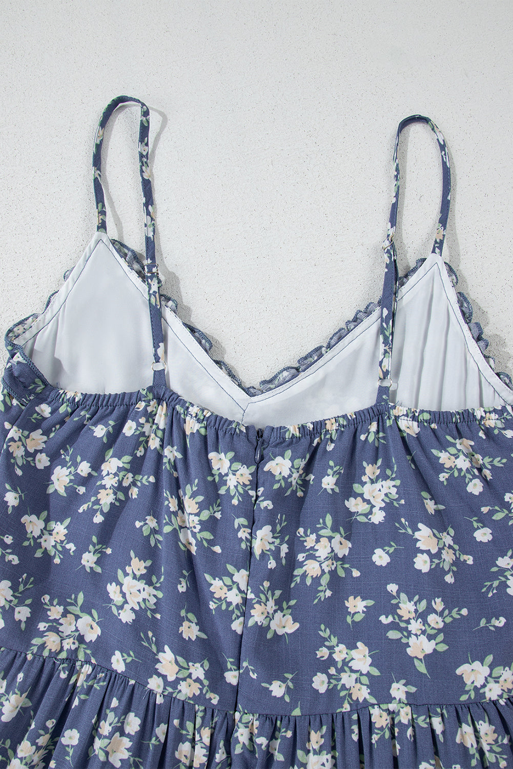 Blue Floral Spaghetti Strap Frilled V Neck Tiered Midi Dress Midi Dresses JT's Designer Fashion