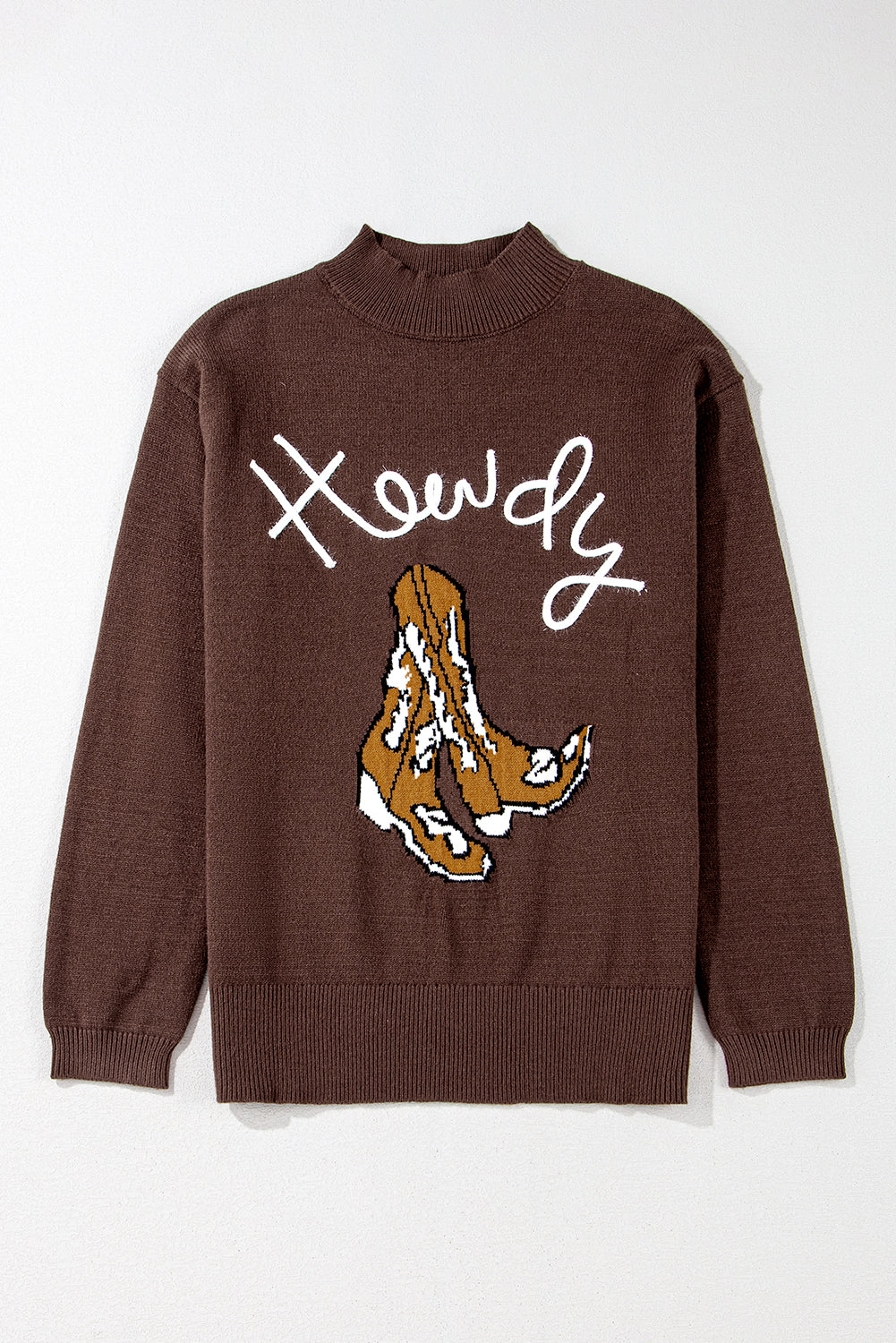 Coffee Western Howdy Boot Graphic High Neck Sweater Sweaters JT's Designer Fashion