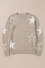 Khaki Star Pattern Drop Shoulder Sweater Sweaters JT's Designer Fashion