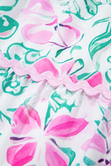 White Floral Print Ric-rac Trim Square Neck Plus Size Mini Dress Plus Size Mini Dresses JT's Designer Fashion