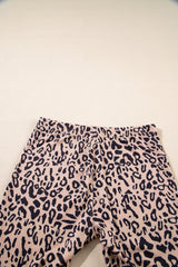 Khaki Leopard Print Ribbed Textured Knit Biker Shorts Casual Shorts JT's Designer Fashion