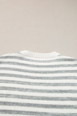 Gray Stripe Drop Shoulder Crew Neck Sweater Sweaters JT's Designer Fashion