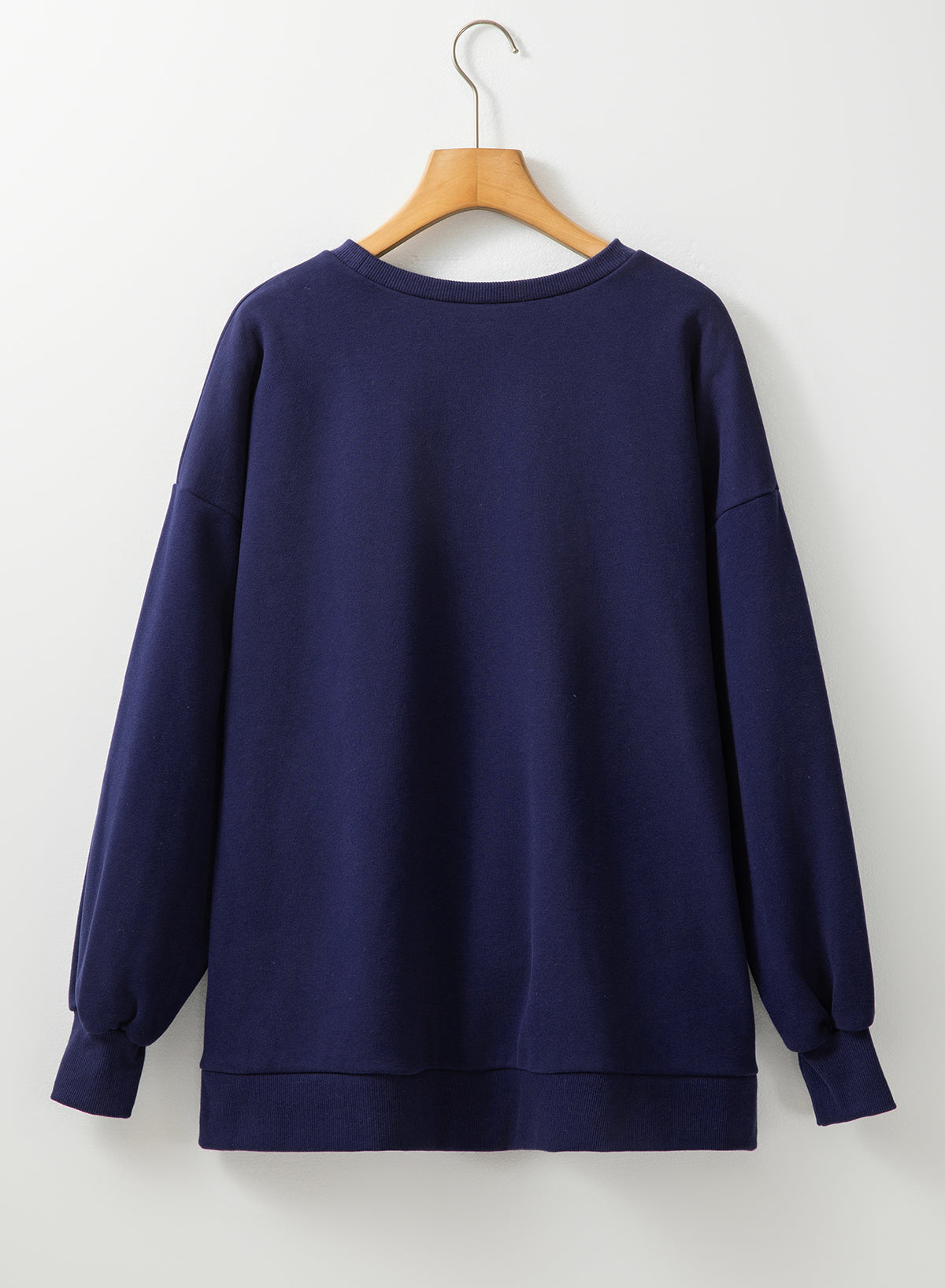 Navy Blue Solid Fleece Lined Drop Shoulder High Low Sweatshirt Sweatshirts & Hoodies JT's Designer Fashion