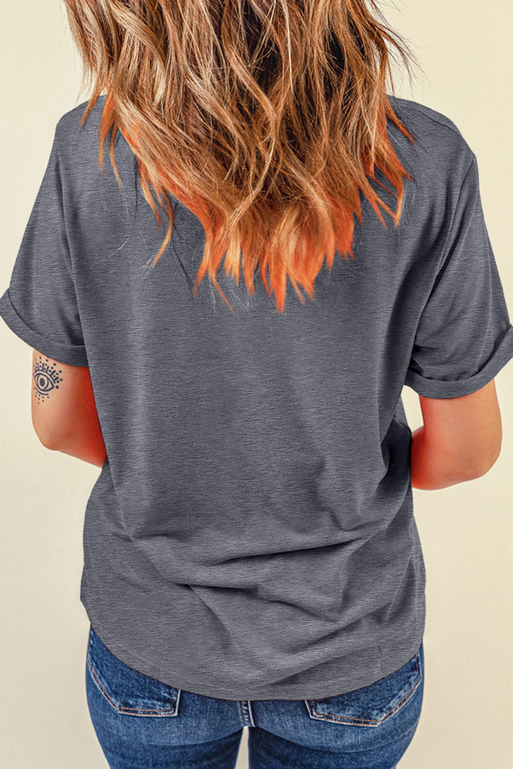 Gray Flag Pattern Sunflower Graphic Crew Neck Tee Graphic Tees JT's Designer Fashion