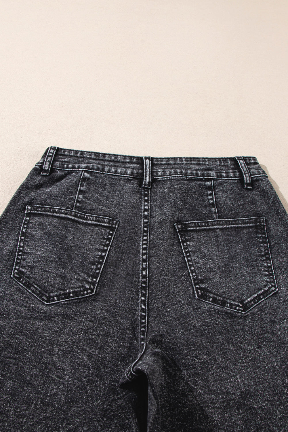 Black Chic Patch Pocket Straight Leg Loose Jeans Jeans JT's Designer Fashion