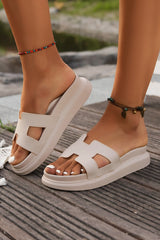 Beige Cutout Design Open Toe Platform Slippers Slippers JT's Designer Fashion