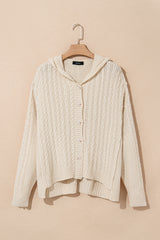 White Cable Knit Texture Uneven Hem Hooded Chic Cardigan Cardigans JT's Designer Fashion