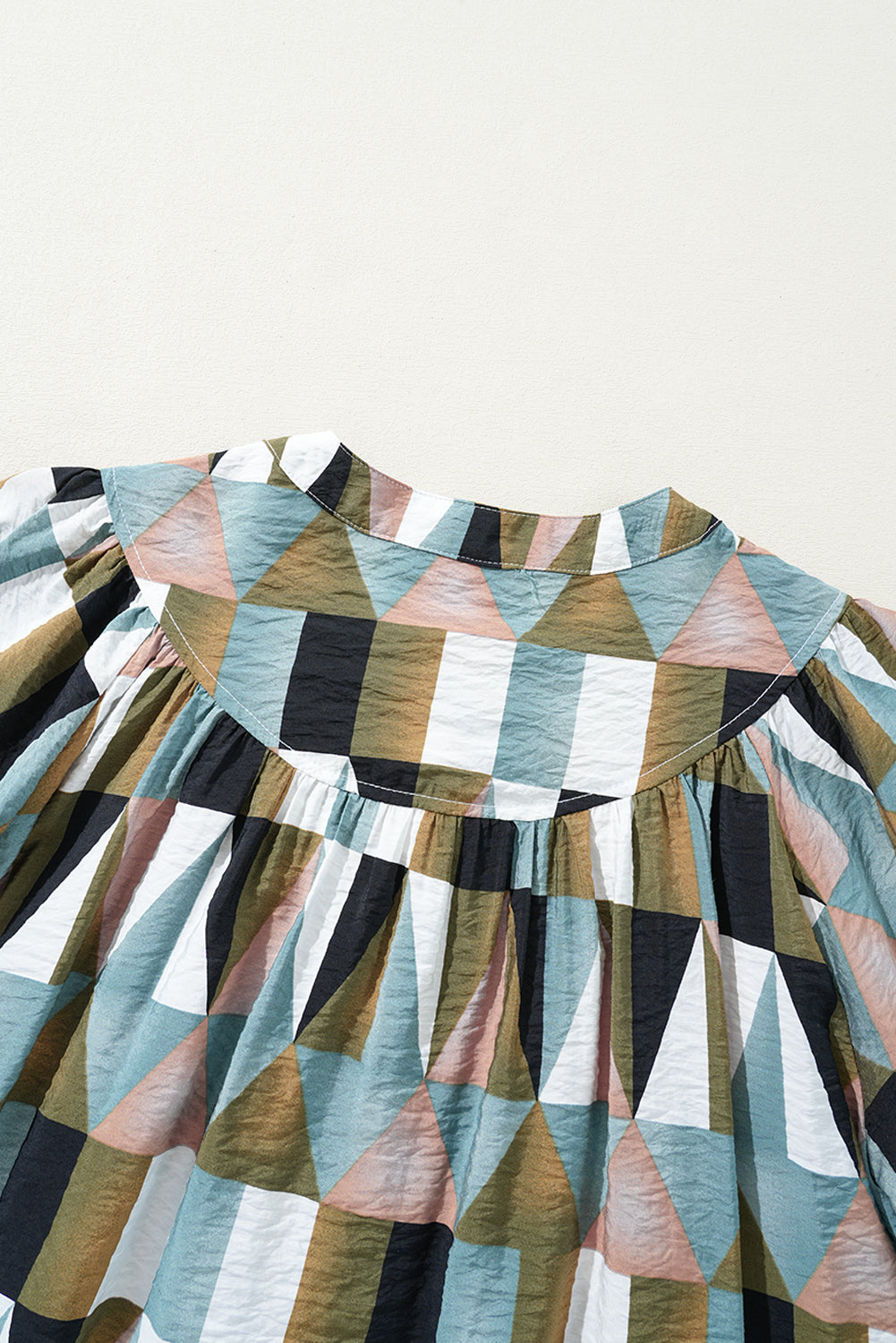 Green Geometric Print Buttoned Balloon Sleeve Loose Fit Shirt Blouses & Shirts JT's Designer Fashion