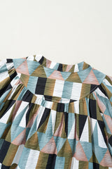 Green Geometric Print Buttoned Balloon Sleeve Loose Fit Shirt Blouses & Shirts JT's Designer Fashion