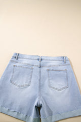 Beau Blue Folded Edge High Waist Plus Size Denim Shorts Plus Size Bottoms JT's Designer Fashion