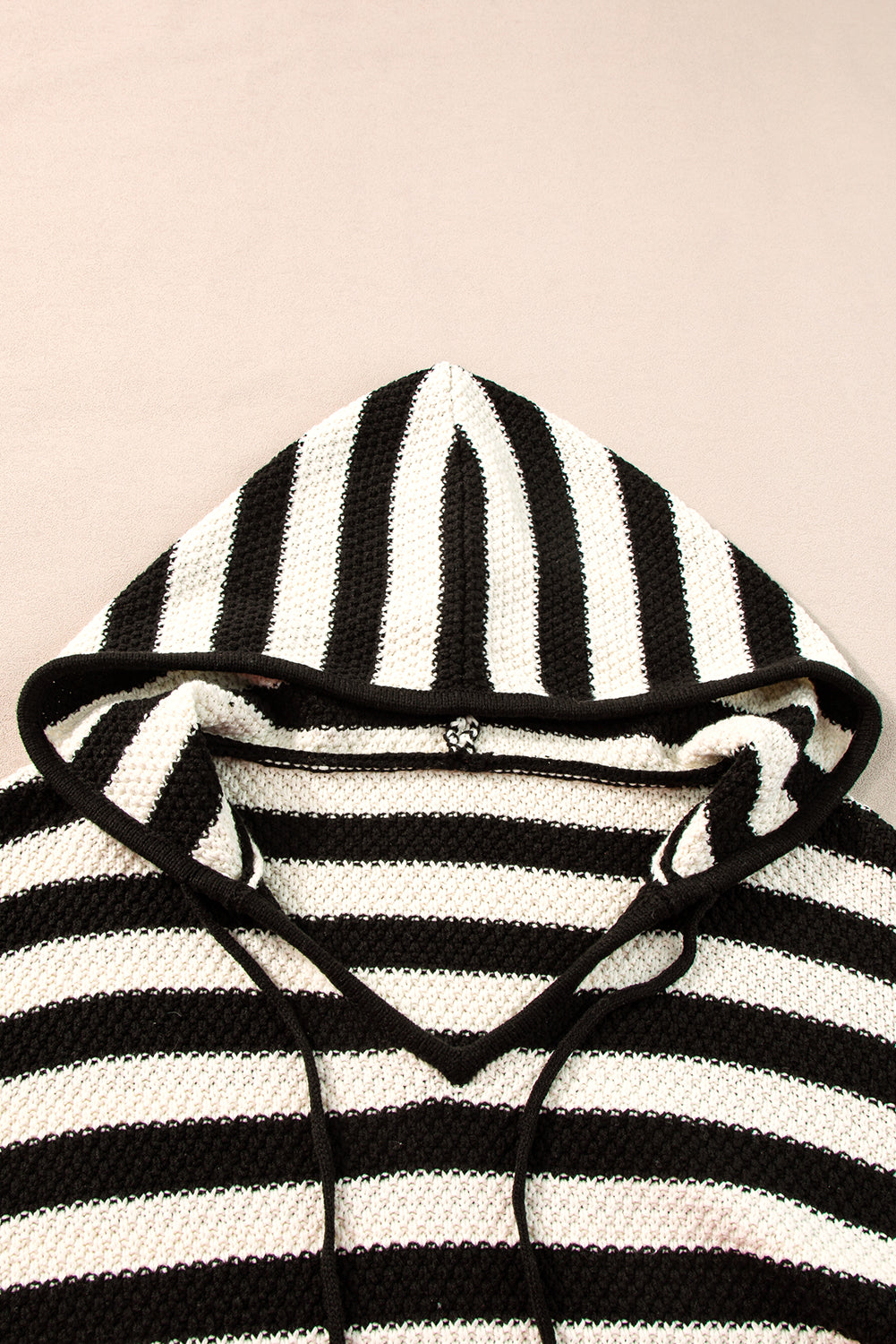 White Stripe V Neck Pocketed Drawstring Hooded Sweater Sweaters JT's Designer Fashion