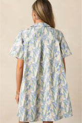 Green Floral Print Shirtcollar Buttoned Short Sleeve Shift Dress Floral Dresses JT's Designer Fashion