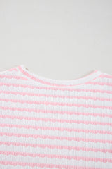 Pink Stripe Knitted Short Sleeve Top and Drawstring Shorts Set Short Sets JT's Designer Fashion