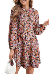 Multicolour Floral Print Long Sleeve Pleated Detail Bleted Mini Dress Mini Dresses JT's Designer Fashion