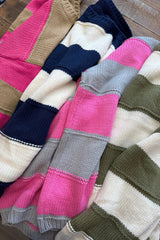 Khaki Stripe Color Block PLus Size Drop Shoulder Sweater Plus Size Sweaters & Cardigans JT's Designer Fashion