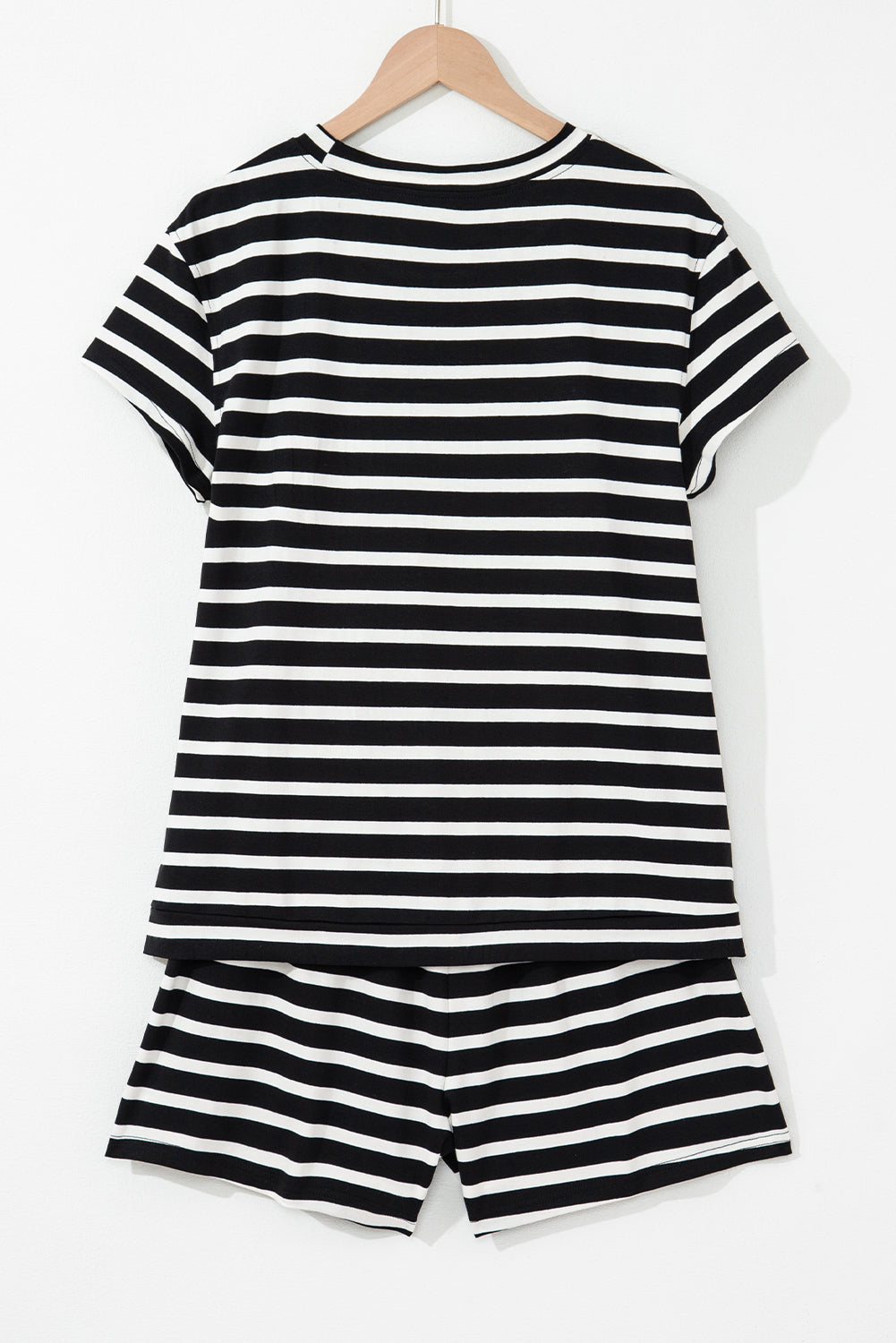 Black White Striped Short Sleeve Top and Shorts Set Short Sets JT's Designer Fashion
