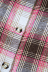 Pink Plaid Flap Pocket Button Up Shacket Plaid Shackets JT's Designer Fashion