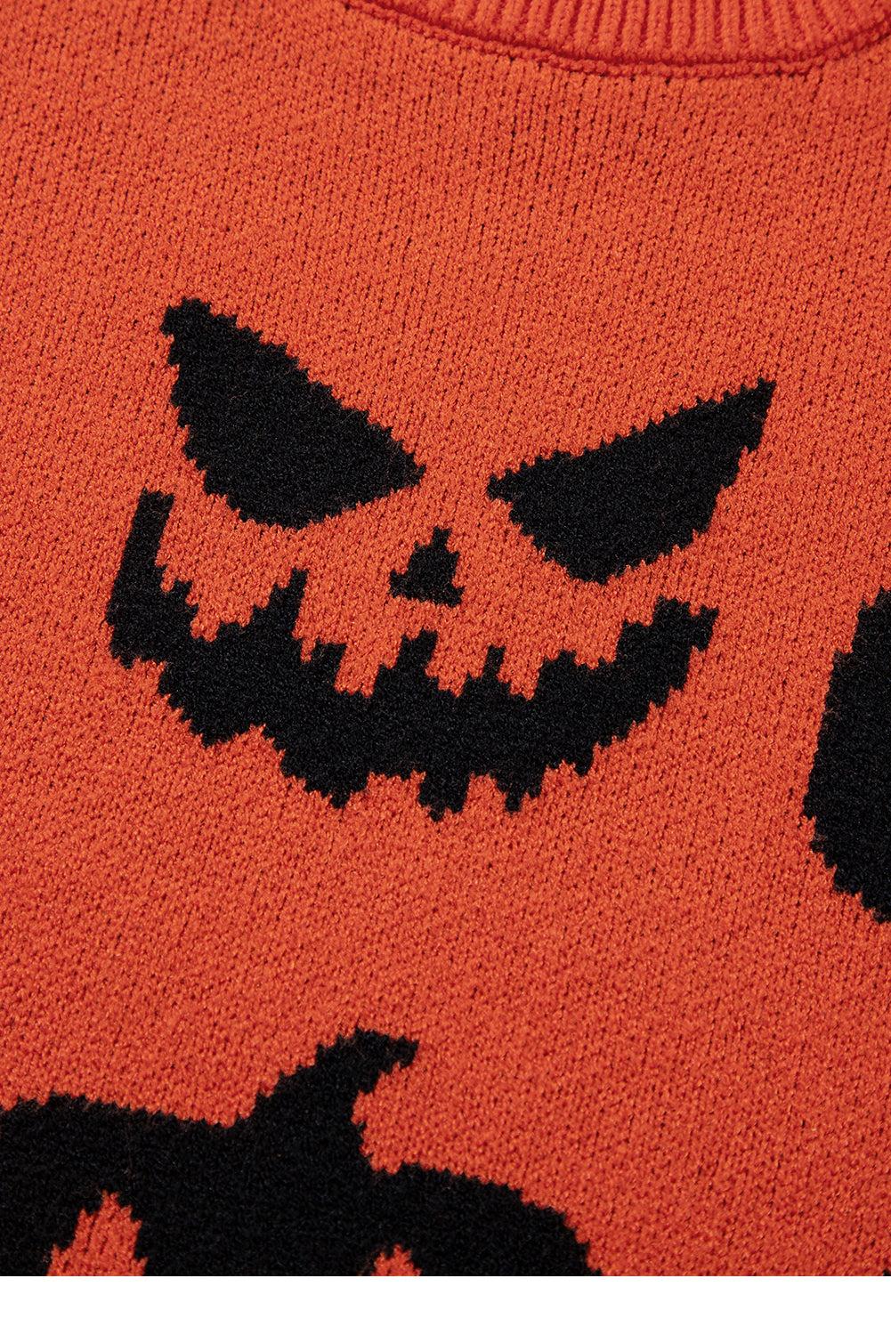 Orange Halloween Pumpkin Face Pattern Drop Shoulder Sweater Sweaters JT's Designer Fashion