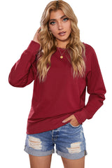 Wine Fiery Red Solid Crew Neck Pullover Sweatshirt Sweatshirts & Hoodies JT's Designer Fashion