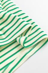 Green Stripe Textured Short Sleeve Collared Buttoned Waist Tie Romper Jumpsuits & Rompers JT's Designer Fashion