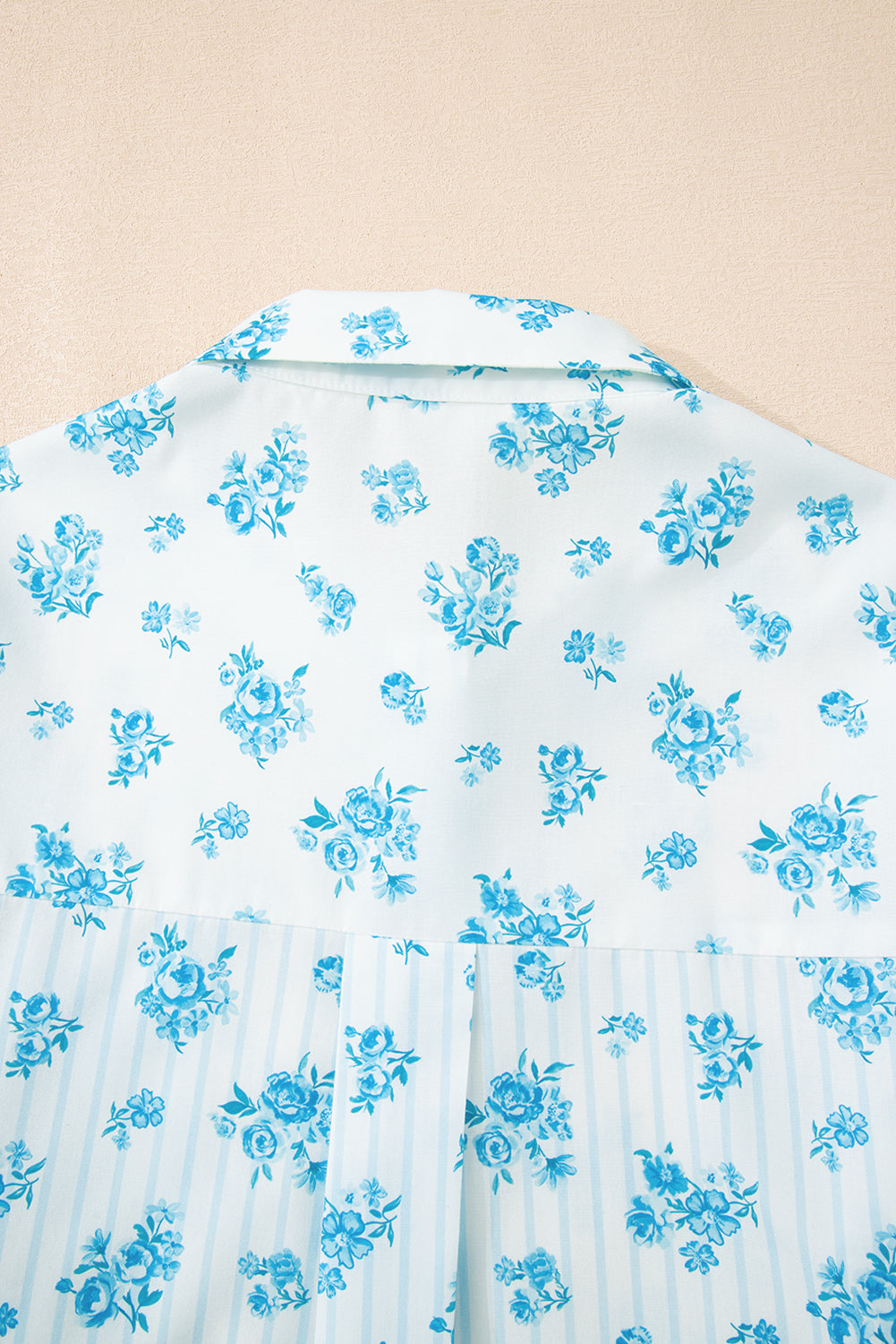 Sky Blue Floral Striped Print Contrast Patched Pocket Shirt and Shorts Set Short Sets JT's Designer Fashion