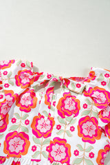 Rose Floral Print Square Neck Lace up Back Ruffled Sleeve Dress Floral Dresses JT's Designer Fashion