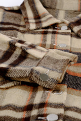 Orange Geometric Plaid Print Pocketed Shacket Plaid Shackets JT's Designer Fashion