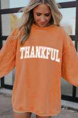 Orange THANKFUL Crew Neck Pullover Sweatshirt Graphic Sweatshirts JT's Designer Fashion