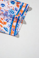 Sky Blue Mixed Floral Print Tie Split Neck Short Sleeve Dress Floral Dresses JT's Designer Fashion