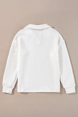 White Quilted Texture Sporty Collared Long Sleeve Top Long Sleeve Tops JT's Designer Fashion