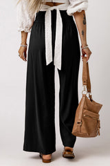 Black Drawstring Elastic Waist Casual Wide Leg Pants Pants & Culotte JT's Designer Fashion