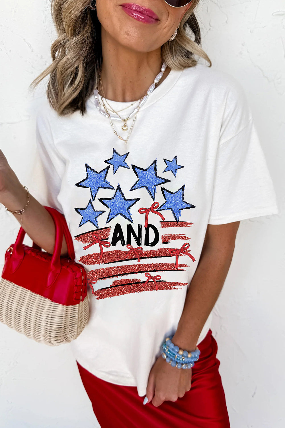 White Stars AND Stripes Bow Graphic T Shirt Graphic Tees JT's Designer Fashion