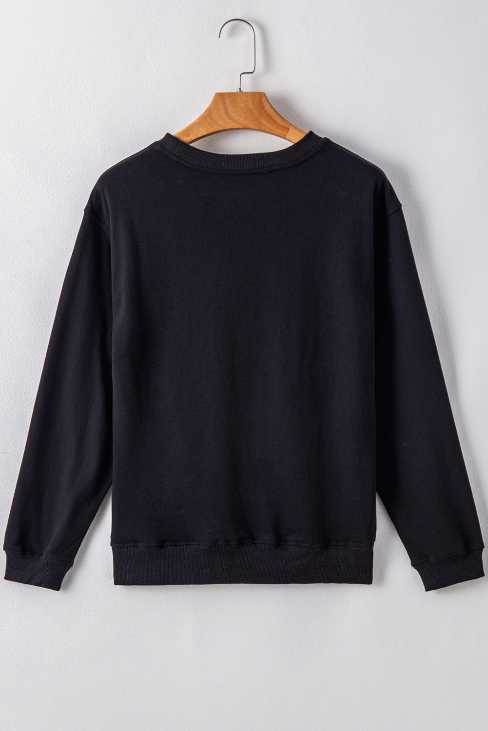 Black Plain Drop Shoulder Crewneck Pullover Sweatshirt Sweatshirts & Hoodies JT's Designer Fashion