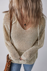 Jet Stream Hollow-out Kangaroo Pocket V Neck Hooded Sweater Sweaters JT's Designer Fashion