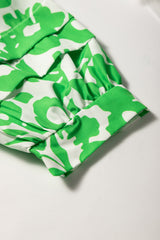 Green Floral Print Puff Half Sleeve V Neck Babydoll Dress Floral Dresses JT's Designer Fashion