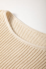 Beige Colorblock Striped Drop Shoulder Cozy Sweater Sweaters JT's Designer Fashion
