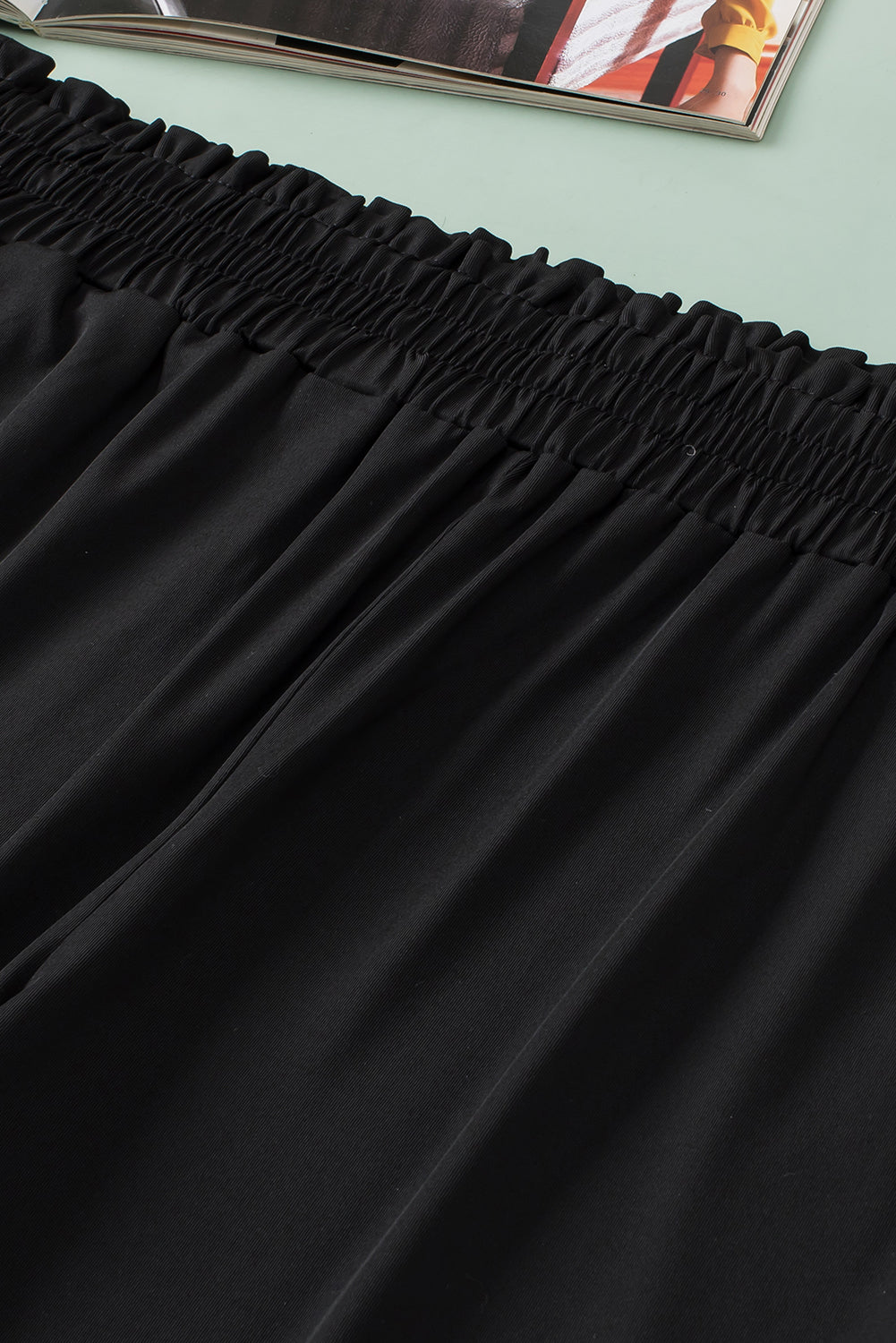 Black Plus Size Frill High Waist Pocketed Soft Pants Plus Size Bottoms JT's Designer Fashion