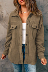 Turn Down Collar Buttoned Shirt Jacket Jackets JT's Designer Fashion