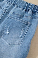 Myosotis Drawstring High Waist Distressed Denim Shorts Denim Shorts JT's Designer Fashion