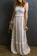 White Lace Frilly Straps Shirred Floral Maxi Dress Dresses JT's Designer Fashion