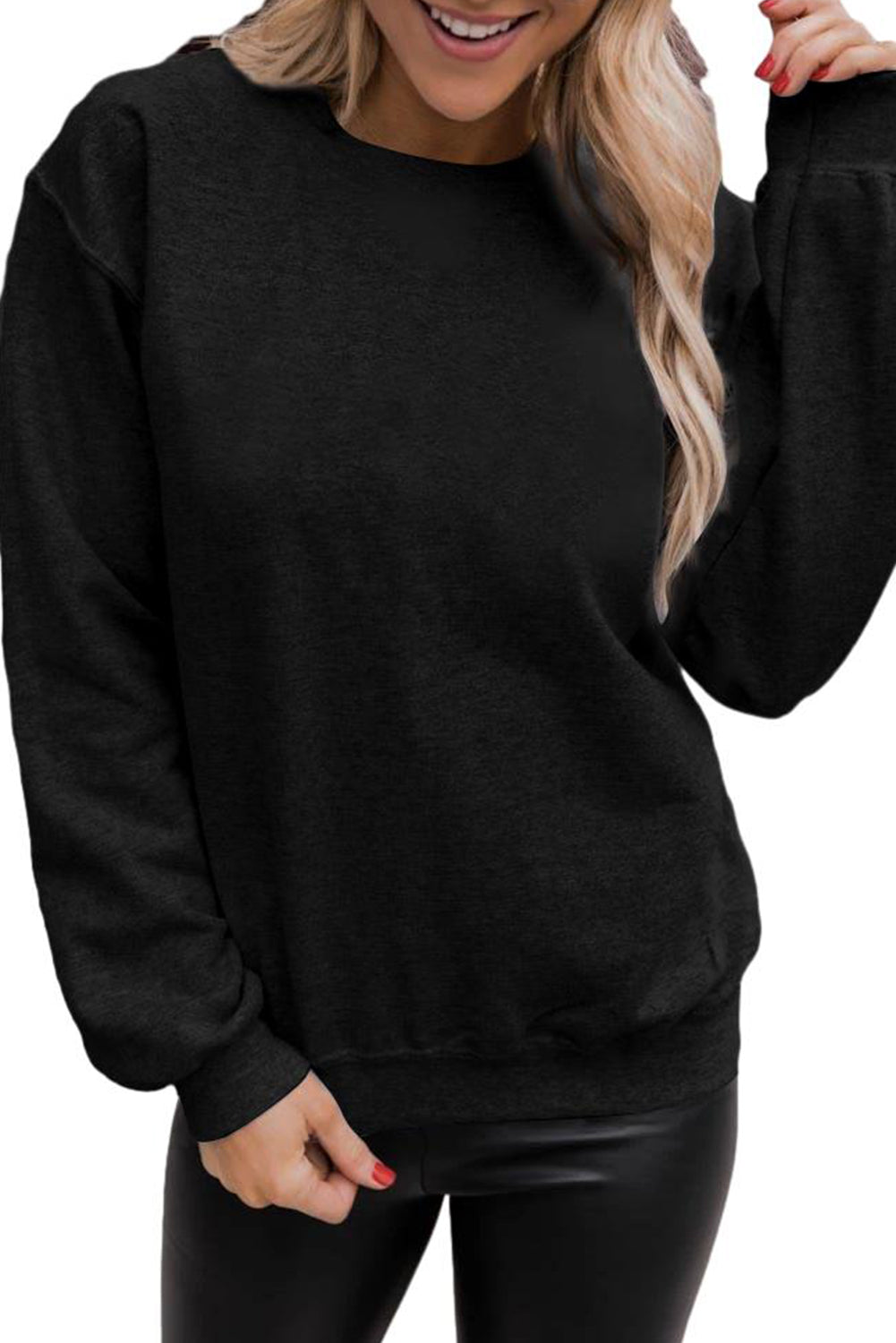 Black Solid Color Crewneck Pullover Sweatshirt Sweatshirts & Hoodies JT's Designer Fashion