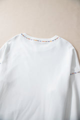 White Contrast Rainbow Trim Drop Shoulder Pullover Sweatshirt Sweatshirts & Hoodies JT's Designer Fashion