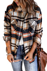 Geometric Plaid Print Pocketed Shacket Plaid Shackets JT's Designer Fashion