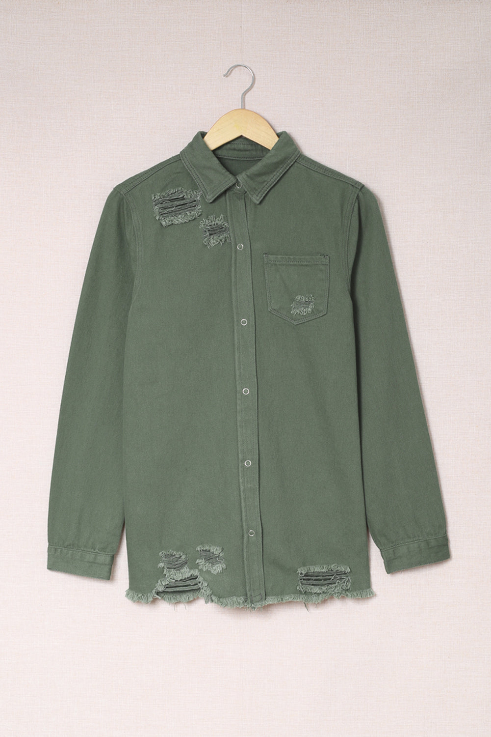 Green Ripped Denim Jacket Denim Jackets JT's Designer Fashion