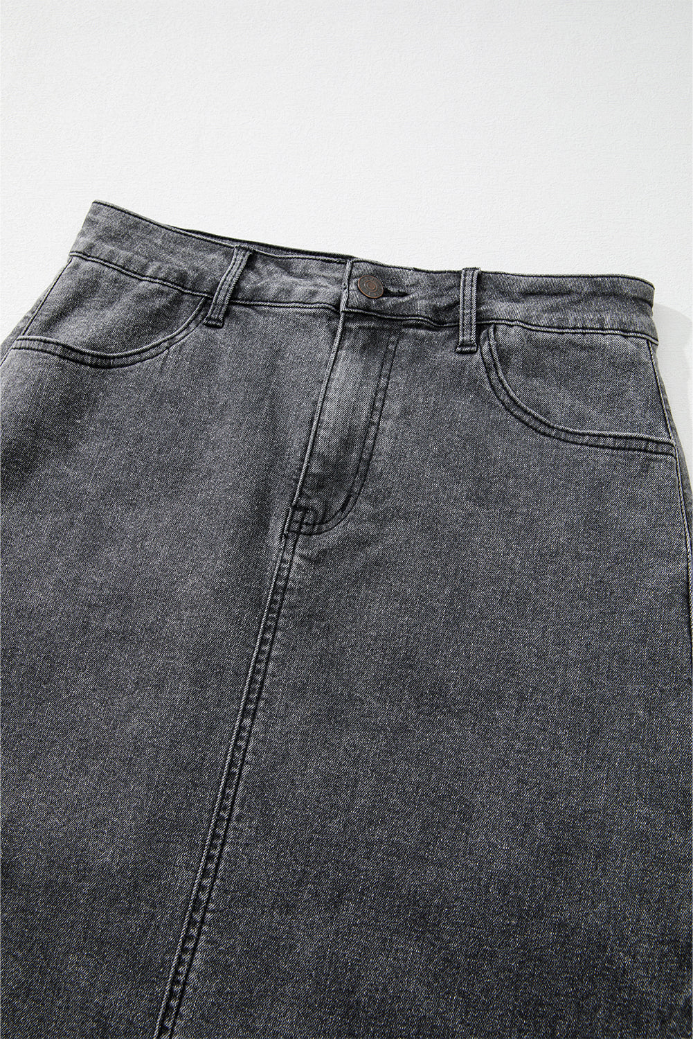 Dark Grey Denim Raw Hem Back Split High Waist Long Skirt Skirts & Petticoat JT's Designer Fashion