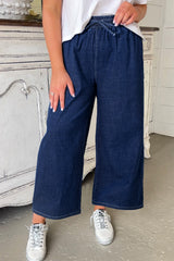 Real Teal Plus Size Drawstring High Waist Wide Leg Casual Jeans Plus Size Bottoms JT's Designer Fashion