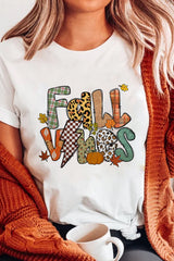 White FALL VIBES Cotton Blend Casual T Shirt Graphic Tees JT's Designer Fashion